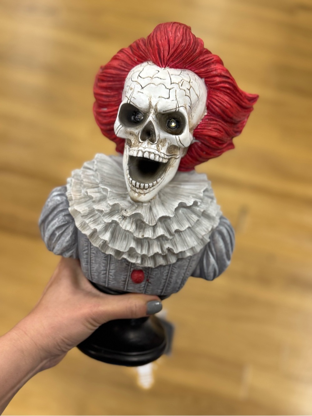 LED Red-Accented Skull Clown Bust Decorative Figurine - Home Art